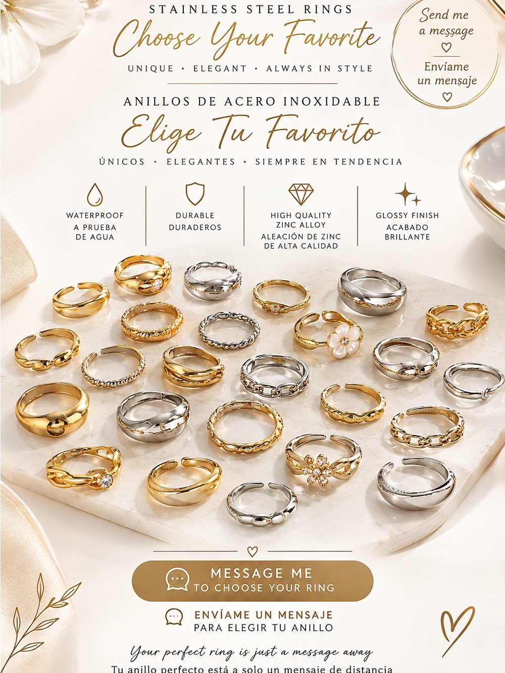 Stainless Steel Women’s Ring Set - Gold & Silver Elegant Stackable Bands